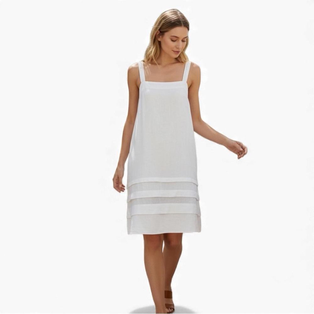 NWT Splendid Celine Tiered Mini dress Linen Sleeveless Ramie Sheath White M